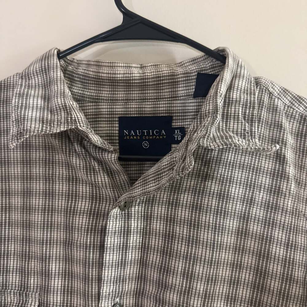 Nautica Jeans Company Men's XL Plaid Button-Up Shirt - Gray/White